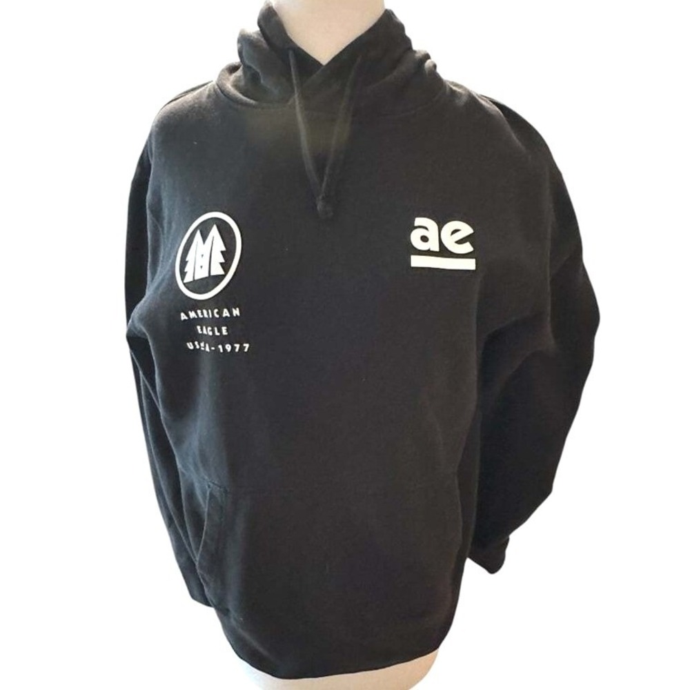 American Eagle Mens Black Graphic Hoodie Sweatshirt Streetwear Skater Retro M